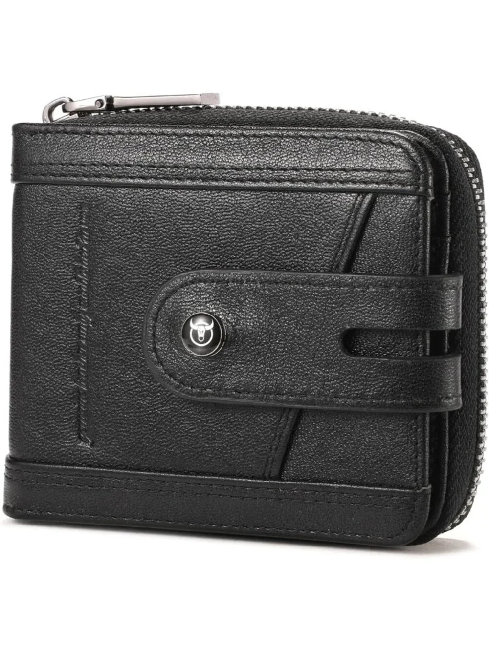 Genuine Leather Men's Zipper Wallet - Stylish, Durable, Slim Design (Black)